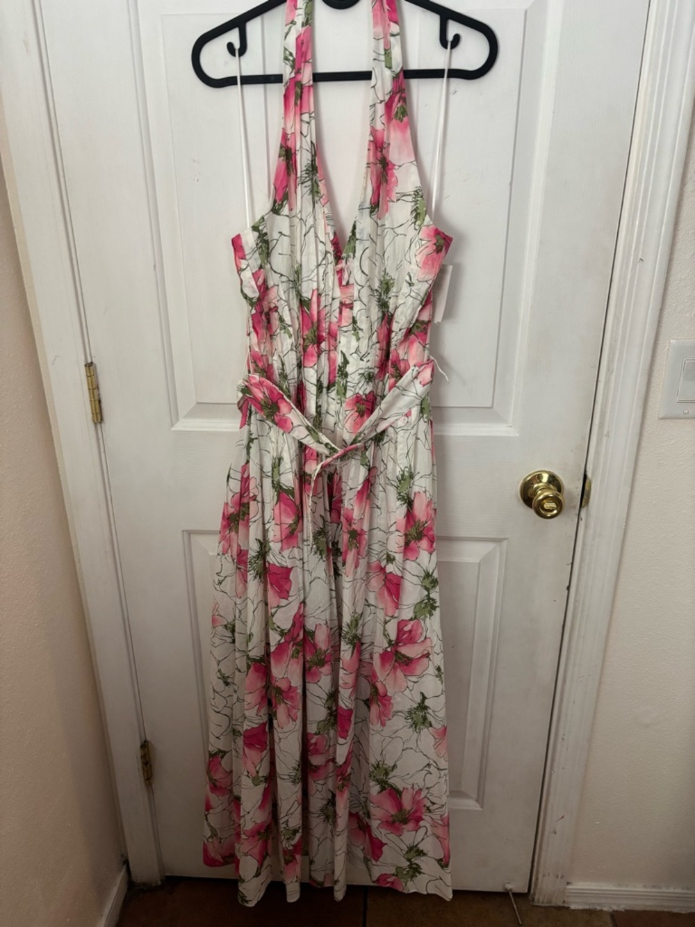 CeCe Pink Floral Halter Maxi Dress on White